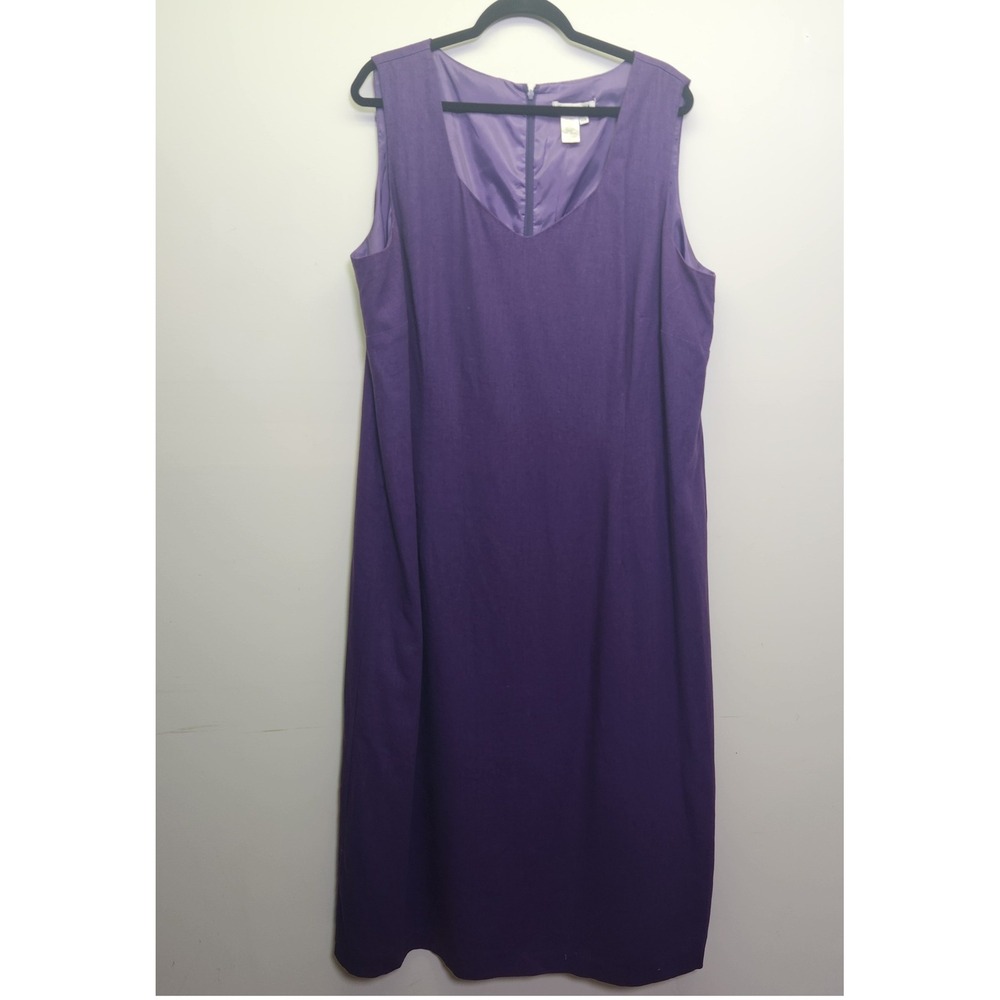 Coldwater Creek Linen Rayon Midi Dress Plus Sz 22W V-Neck Sleeveless Lined Zip
